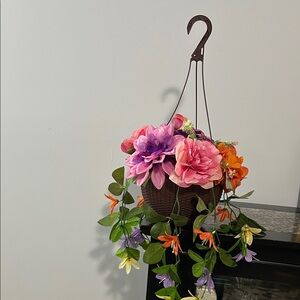 Floral Hanging Basket with Pink and Purple Accents